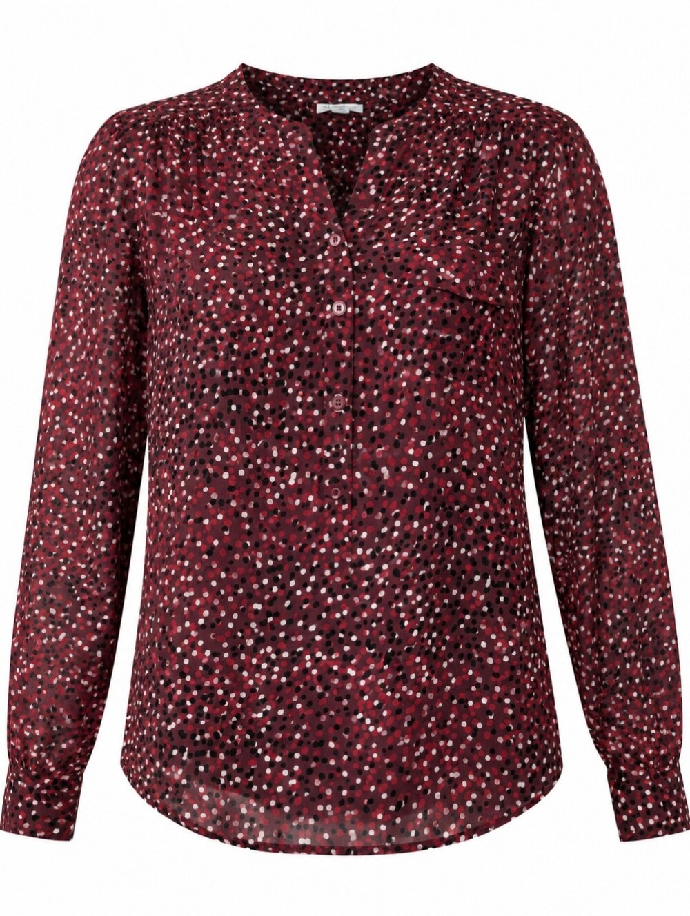 Liz Claiborne Long Sleeve Burgundy Black Polka Dot Office Women Sheer Blouse 1X